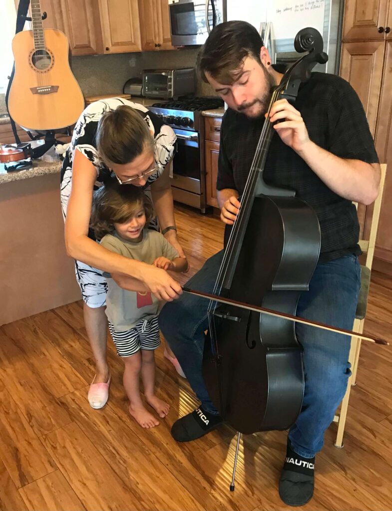 Inspired by Scott Gustafson’s ANIMAL ORHCESTRA, the children expressed a lot of interest in musical instruments beyond what they interact with in our rich collection. To deepen their inquiry, we invited a musician who not only played a couple of string instruments, but also answered the children’s questions. Each child tried to create sounds on several new instruments. The musician’s visit led us to listening of various kinds of classical music featuring some instruments we tried